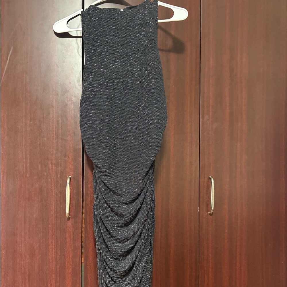 Black Sparkle Ruched Maxi Dress